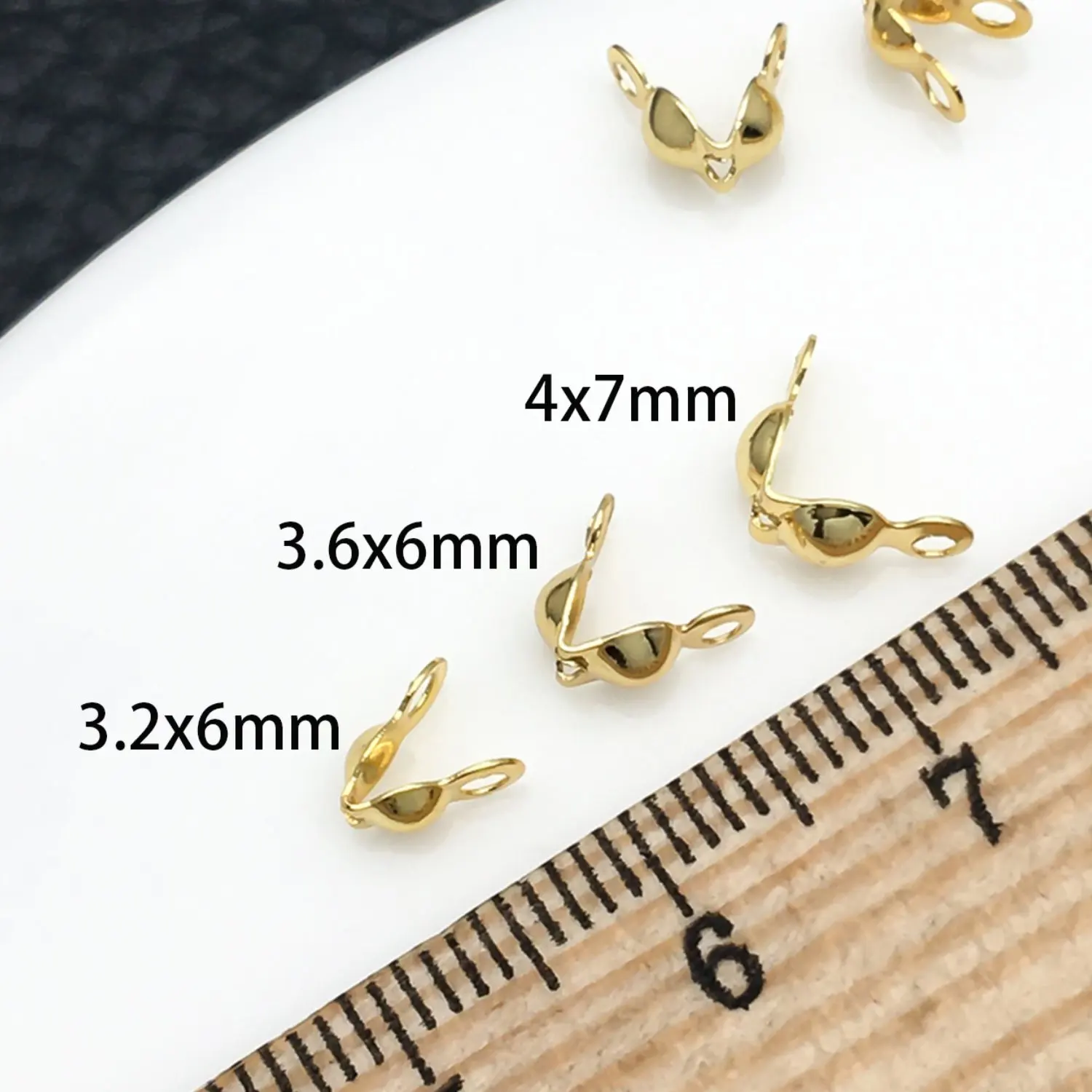 50pcs 6/7mm 18K Gold Plated Clam Shell Bead Tips,Crimp Beads Cover For DIY Bracelets Jewelry Accessories,Knot Cover Ends Tip