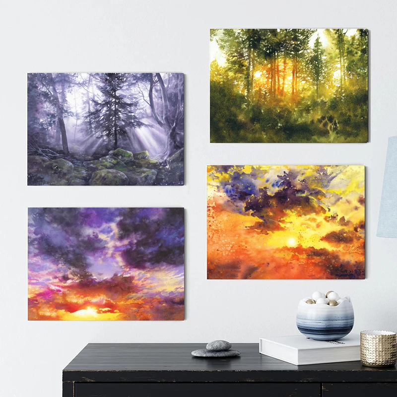 

Light in The Misty Forest Posters and Prints Beautiful Landscape Canvas Painting Wall Art Pictures Home Bar Room Decoration