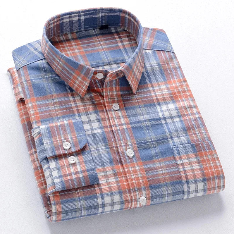 BROWON Brand 2026 Spring Long Sleeve Shirts Men 100% Cotton Casual Plaid Shirts for Men Autumn Business Slim fit Retro Tops Man