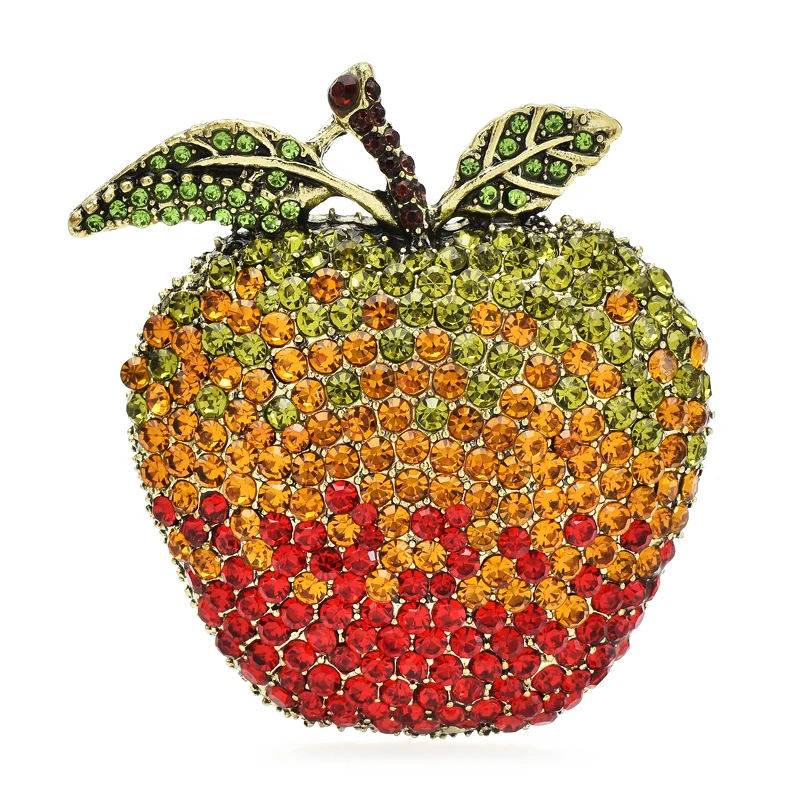 Wuli&baby Big Shining Apple Brooches Pins 2-color Rhinestone Beautiful Fruits Women Unisex Party Office Brooch Gifts