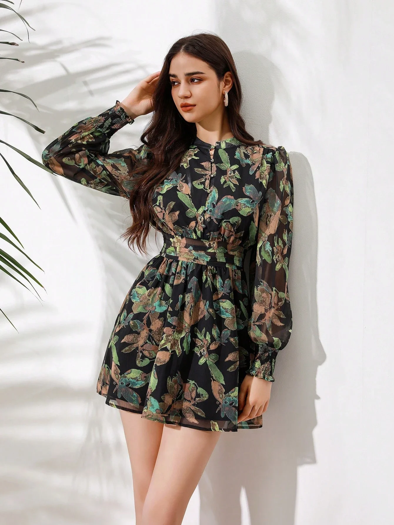 

Женское мини-платье с цветочным принтом и рукавами-фонариками, повседневный наряд для отпуска