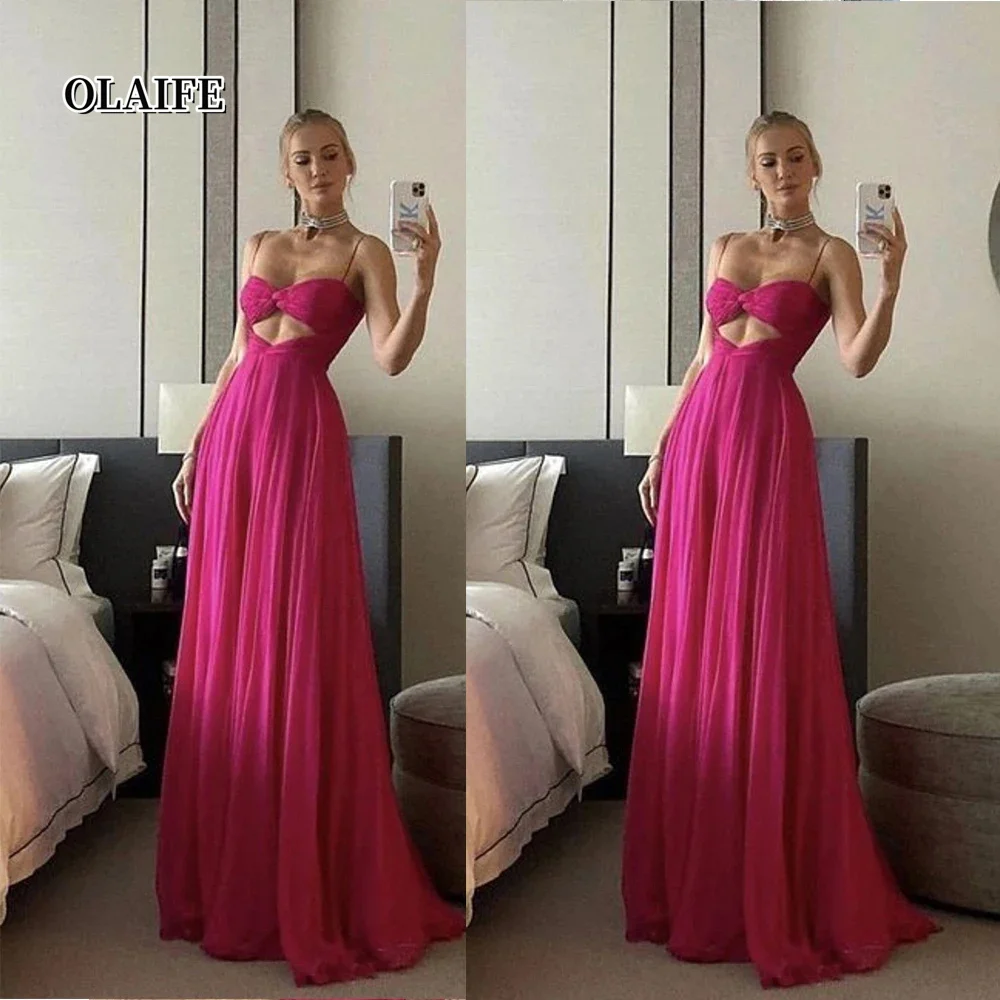 New A Line Prom Dresses Vintage Spaghetti Straps Chiffon Formal Prom Gowns V-Neck Princess Long Evening Dress فستان سهرة