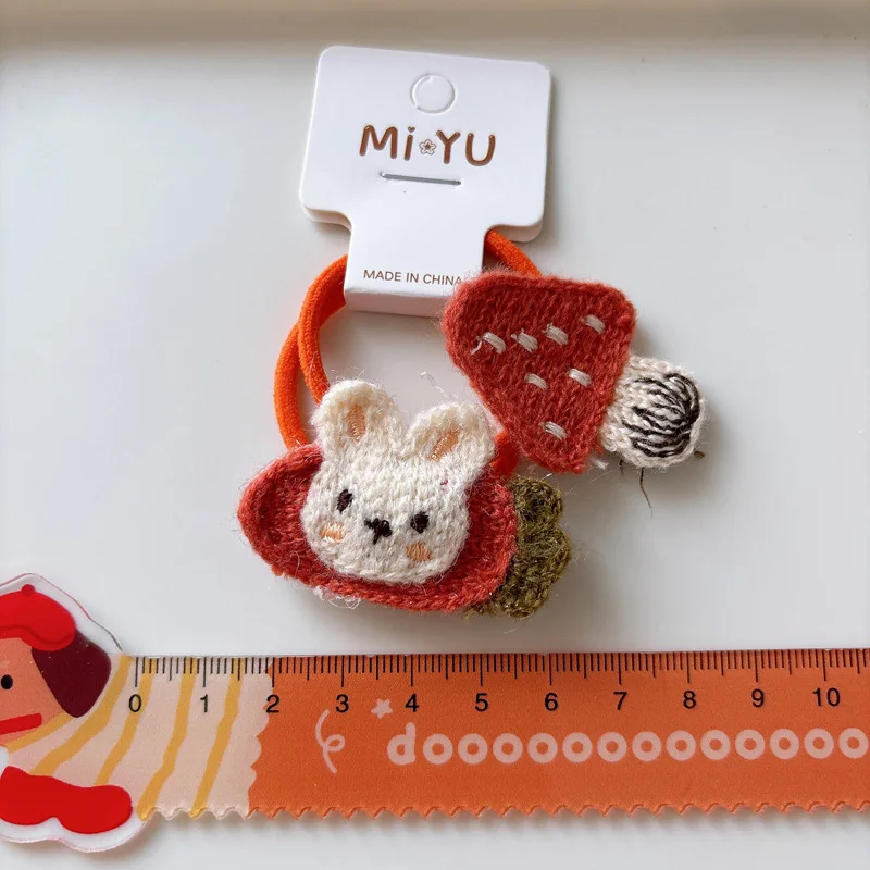 الشتاء متماسكة مقاطع الشعر الحيوان مجموعة 2PCS لطيف الأرنب الفطر تصميم طفل الفتيات العلاقات الشعر لينة لا زلة إكسسوارات الشعر #4