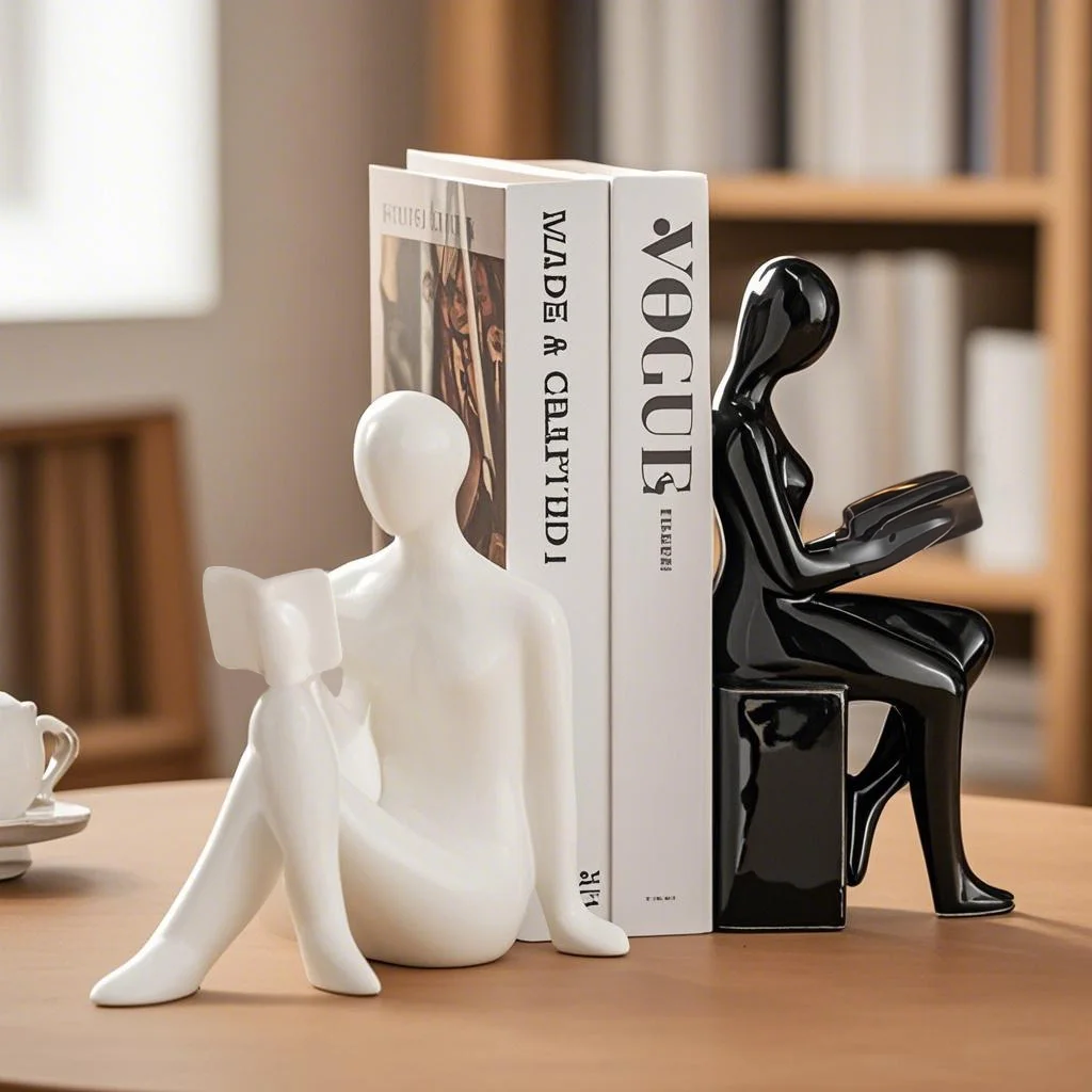 1 Set Nude Figure Art Bookends, Stylish Reading Figure Bookends For Office Bookshelf Decor And Living Room, Modern Stlye Decor