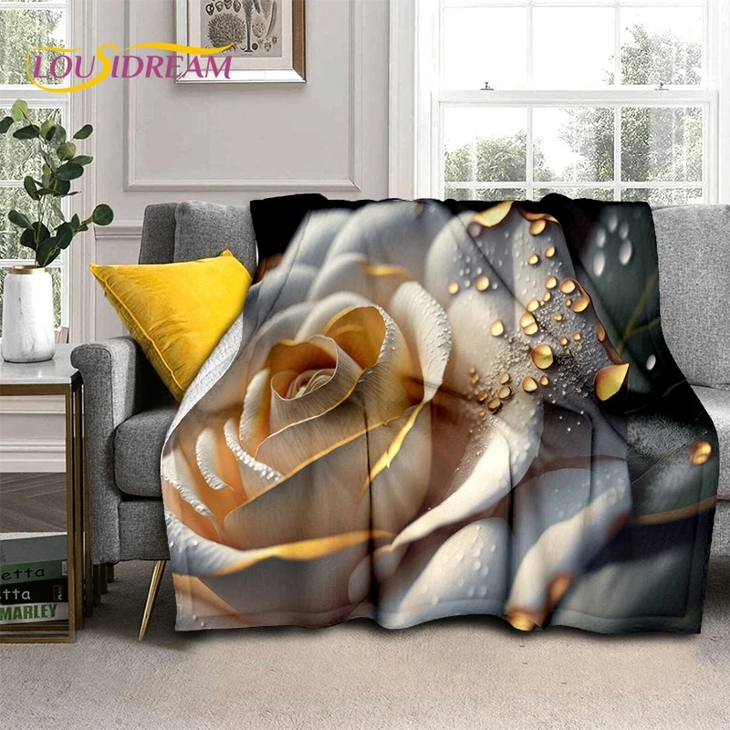 3D Rose Flowers Nordic Romantic Soft Blankets,Keep Warm Throw Blanket Comfortable Blanket for Picnic Beds Sofa Home Bedroom Gift