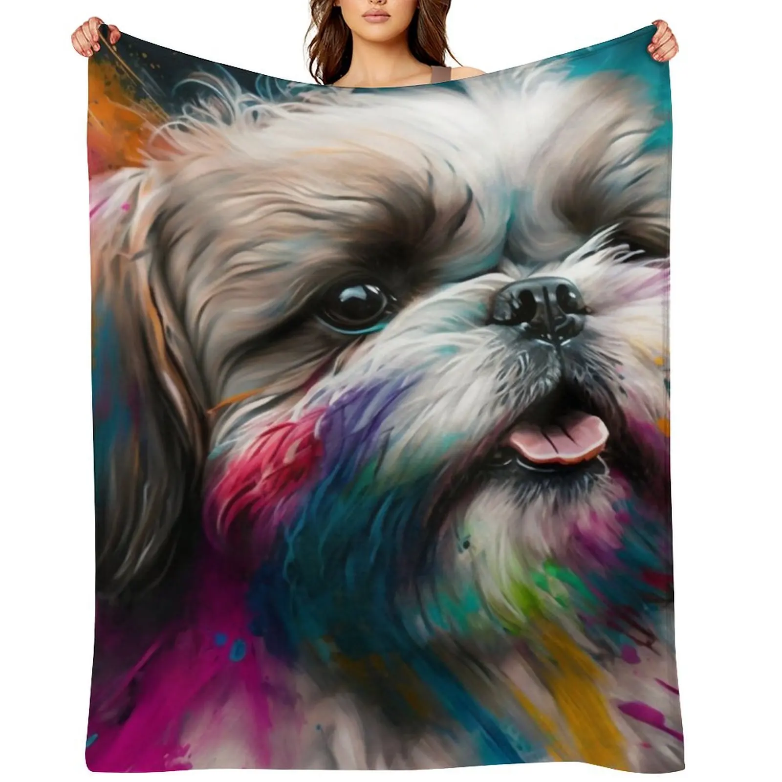 

Shih Tzu Synesthetic Splash Painting Artwork Throw Blanket Cute Furry Bed Fashionable Designers Blankets