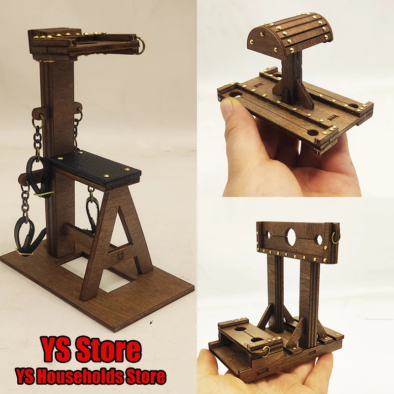 1/12 Scale Wooden DIY Prison Chair 5-hole Shackle Mini Model Toys Backrest Stool Scene Accessory 6