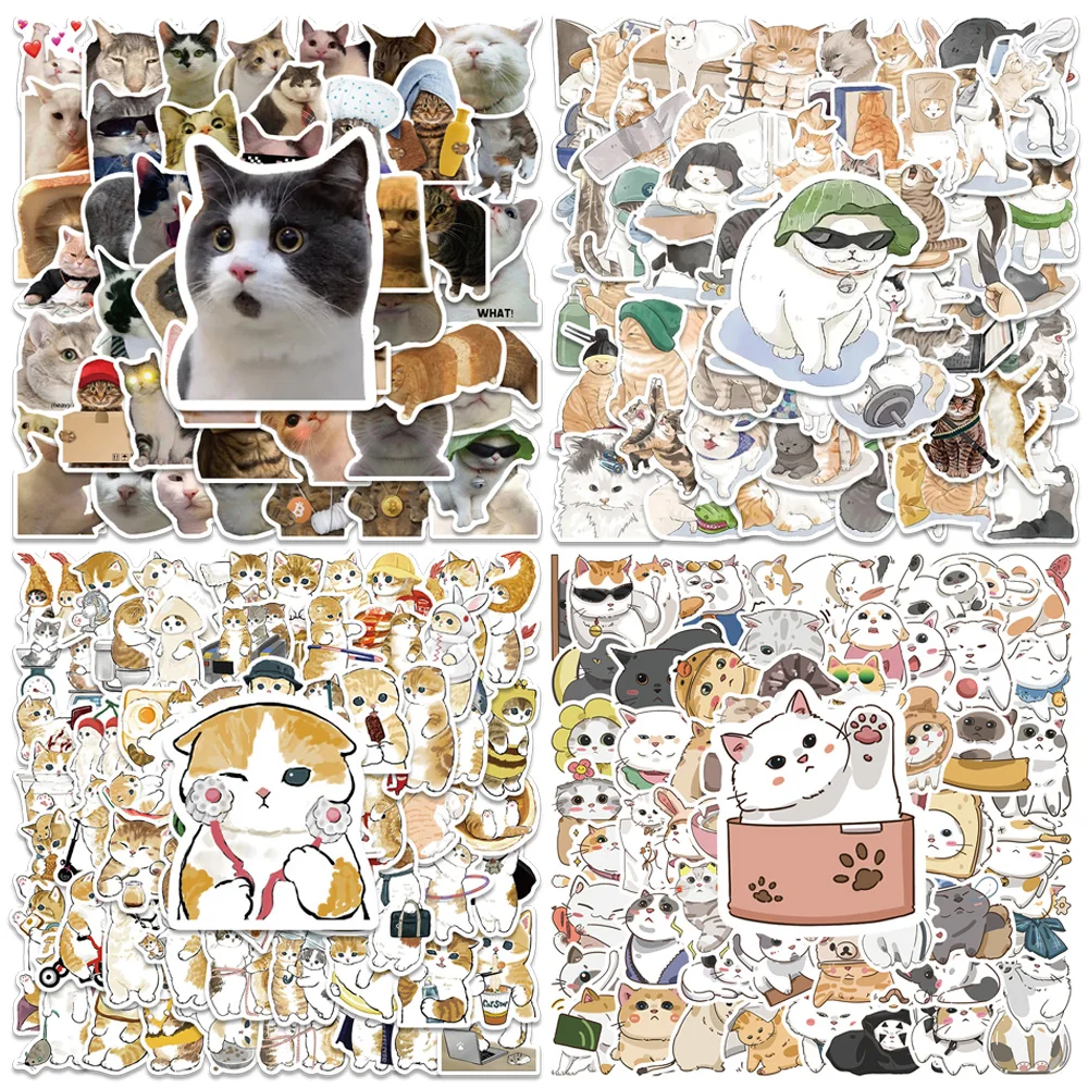 Cute Cats Stickers Cartoon Animal Decals for Laptop Guitar Luggage Stationery Fridge Graffiti Sticker Kid Toys