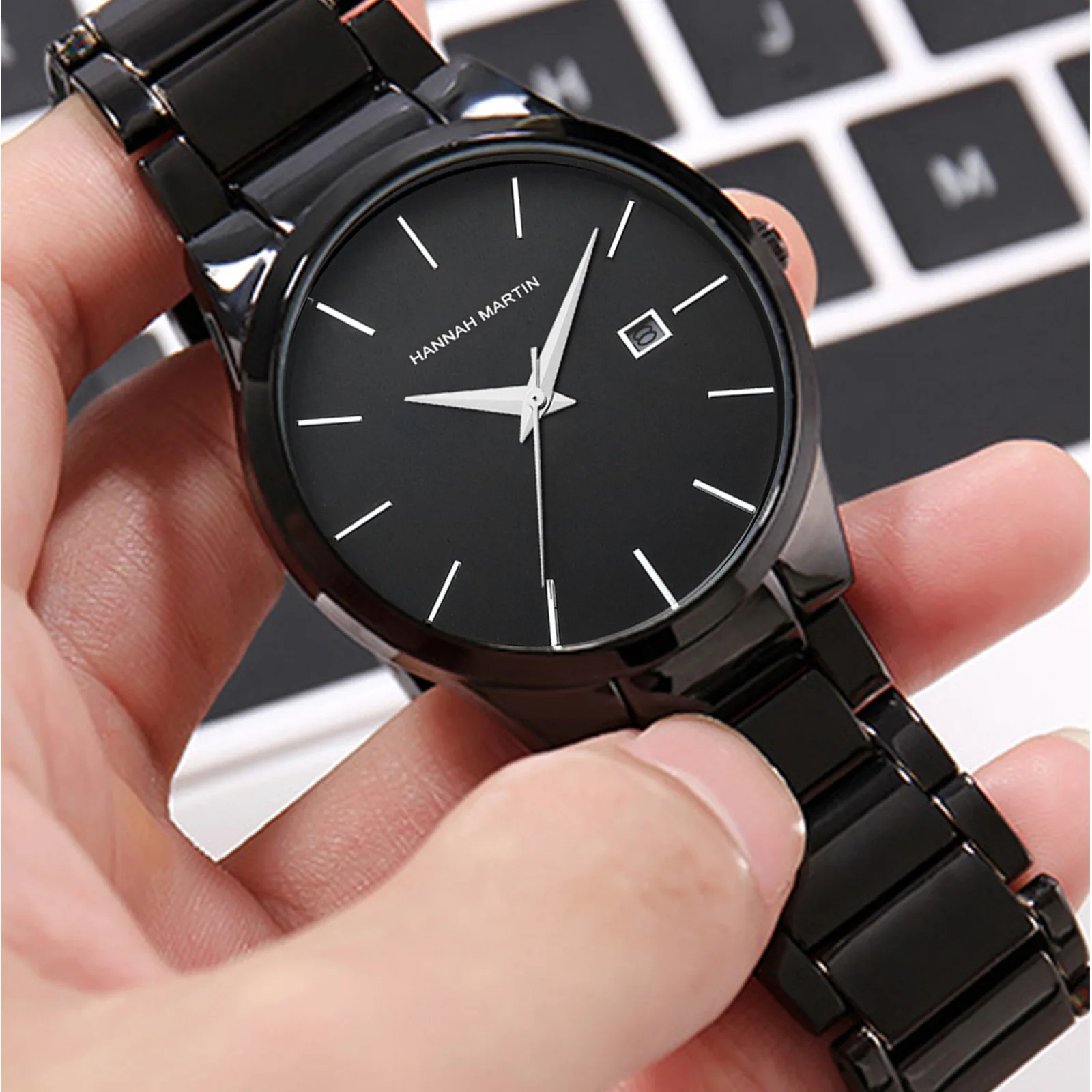 New Product Fashionable Black Stainless Steel Strap Women's Watch, Casual Business Calendar, Quartz Time, Gift for Wife