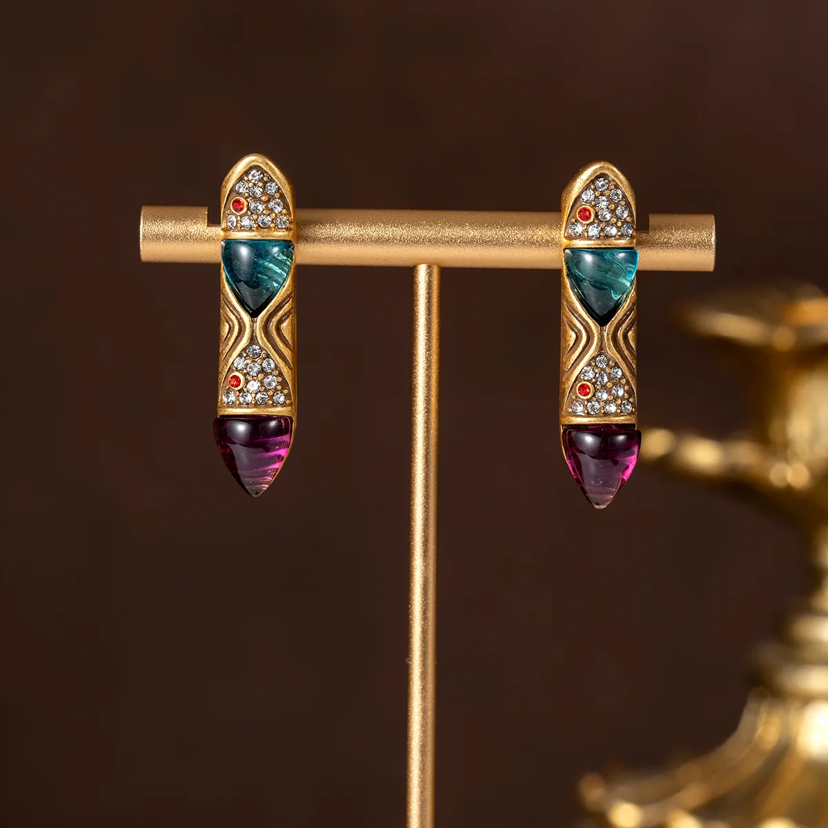 Geometric Style Vintage Resin Inlaid with Rhinestone Necklace, Retro Temperament Necklace Medieval Clavicle Chain for Women