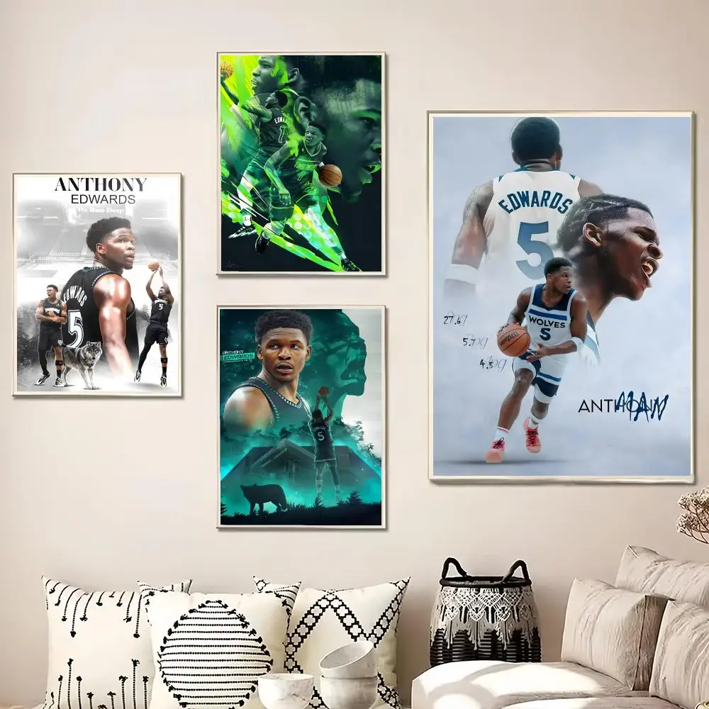 Basketball A-Anthony E-Edwards Painting Calligraphy Canvas Poster Wall Art for Living Room Bedroom Cafe Decor Gift