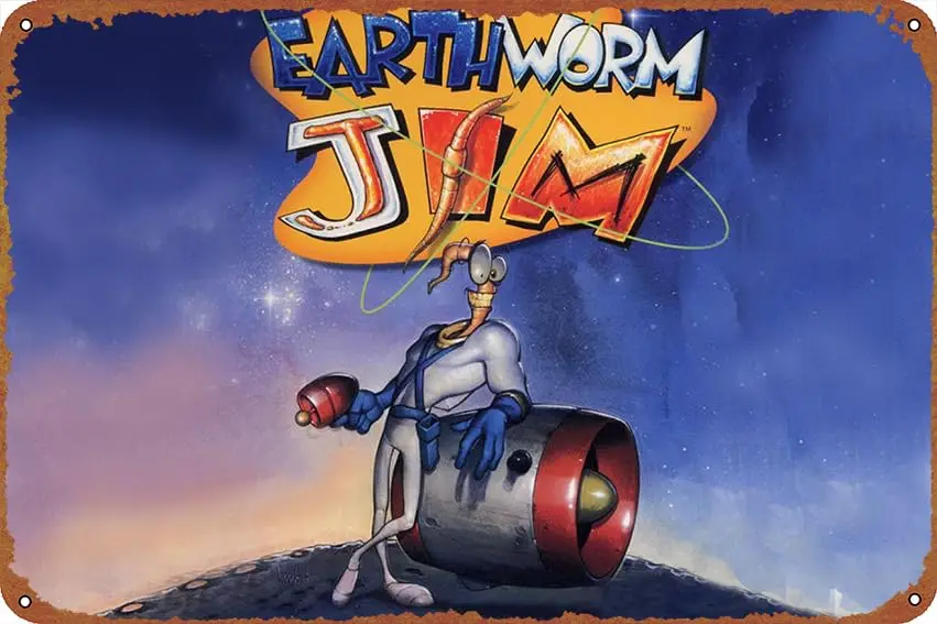 Video Game Earthworm Jim Funny Tin Sign game Poster Vintage Cute Metal Sign Gift Retro Novelty Cafe Store Garage Tin Signs