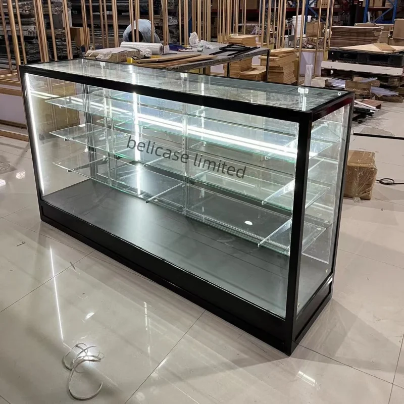 

custom.6ft Retail Store Display Showcase Full Glass Cabinets With Led Lights Lockable Convenience Store Glass Counter