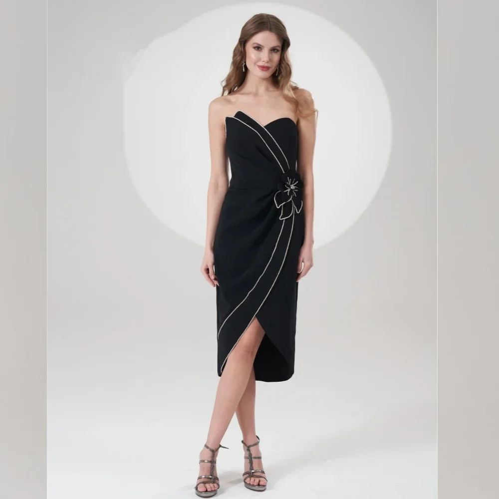 

Индивидуальное вечернее платье А-силуэта без бретелек с цветочным узором, пайетками и драпировкой, миди-платье для особых случаев