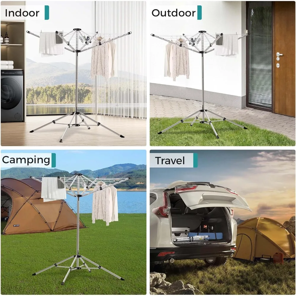 Portable Outdoor and Indoor Clothes Drying Rack with 4 Rotatable Hanger Arms, Collapsible Design, Space-Saving Laundry Solution
