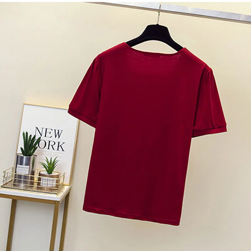 Black Red chain Tops For Women Short Sleeve Casual T Shirt Female Fashion New Clothing 2023 Summer 4XL