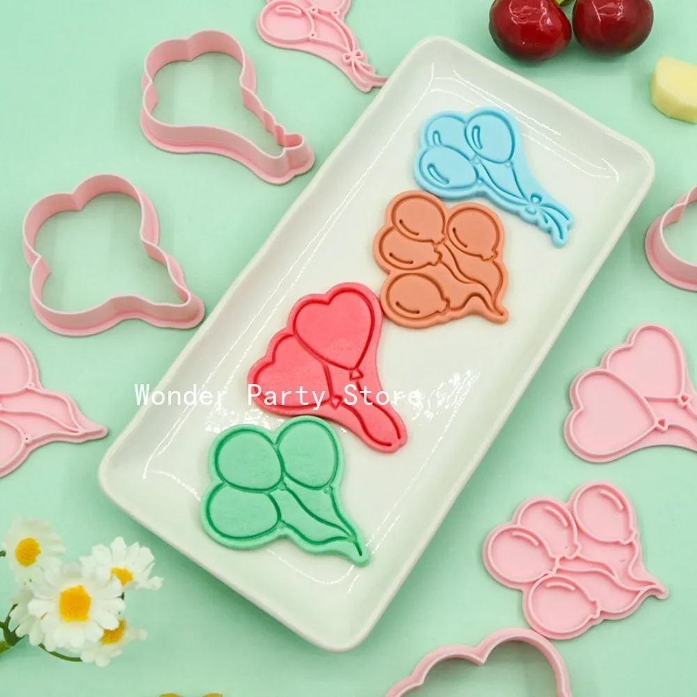 Balloon Shape Cookie Mold Plastic Biscuit Stamp Tool with Bundle of Balloons Pattern for Valentine'S Day Cookie Decorating