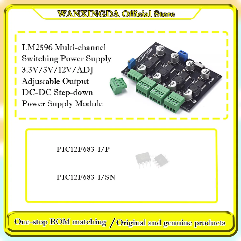 

PIC12F683-I/SN P LM2596 Multi-channel Switching Power Supply3.3V/5V/12V/ADJAdjustable Output DC-DC Step-down Power Supply Module