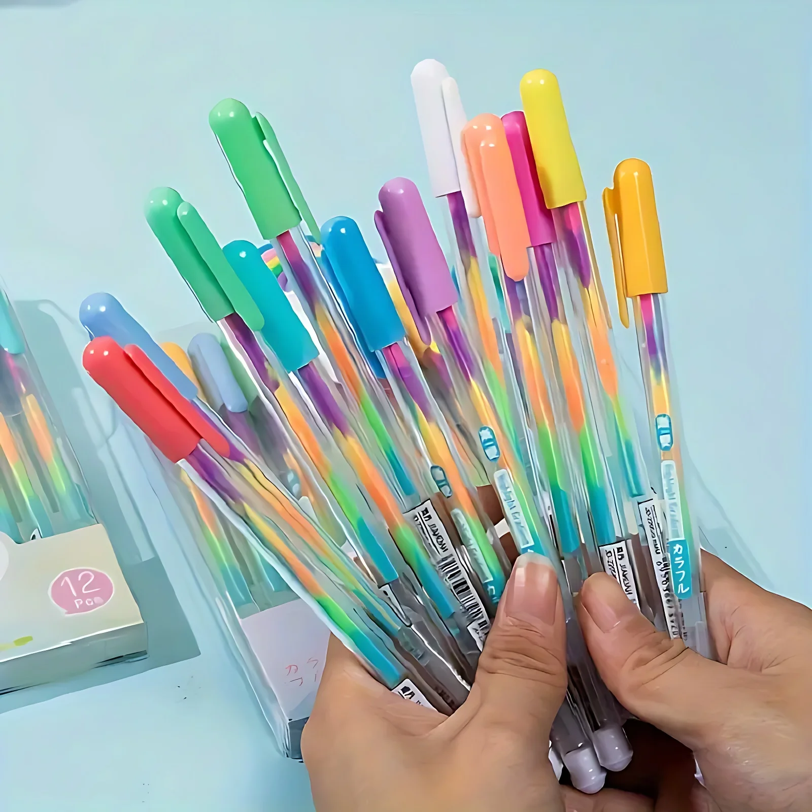 12pcs Gradient Rainbow Glitter Gel Pens - Sparkle Neutral Ink Pens for Journaling, Notes & Daily Writing