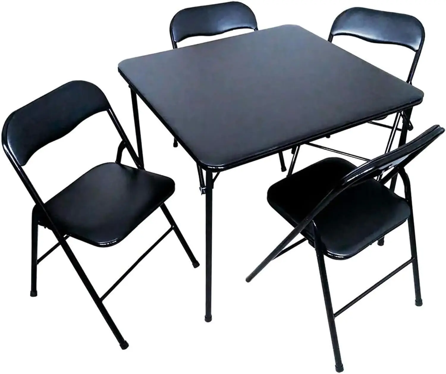 Plastic Development Group 34 Inch Square Type Folding Card Table with 4 Folding Chair Set for Indoor and Outdoor Events, Black