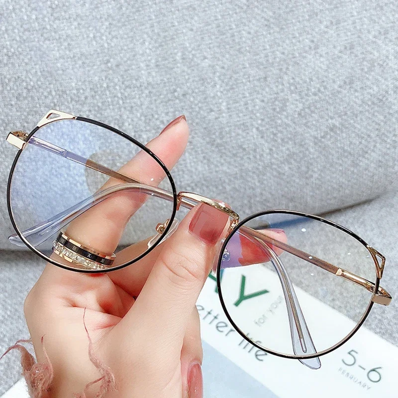 New Nearsighted Glasses Women Cute Cat Ear Myopia Glasses Student Computer Alloy Metal Frame Goggles Anti Blue Light Eyeglasses