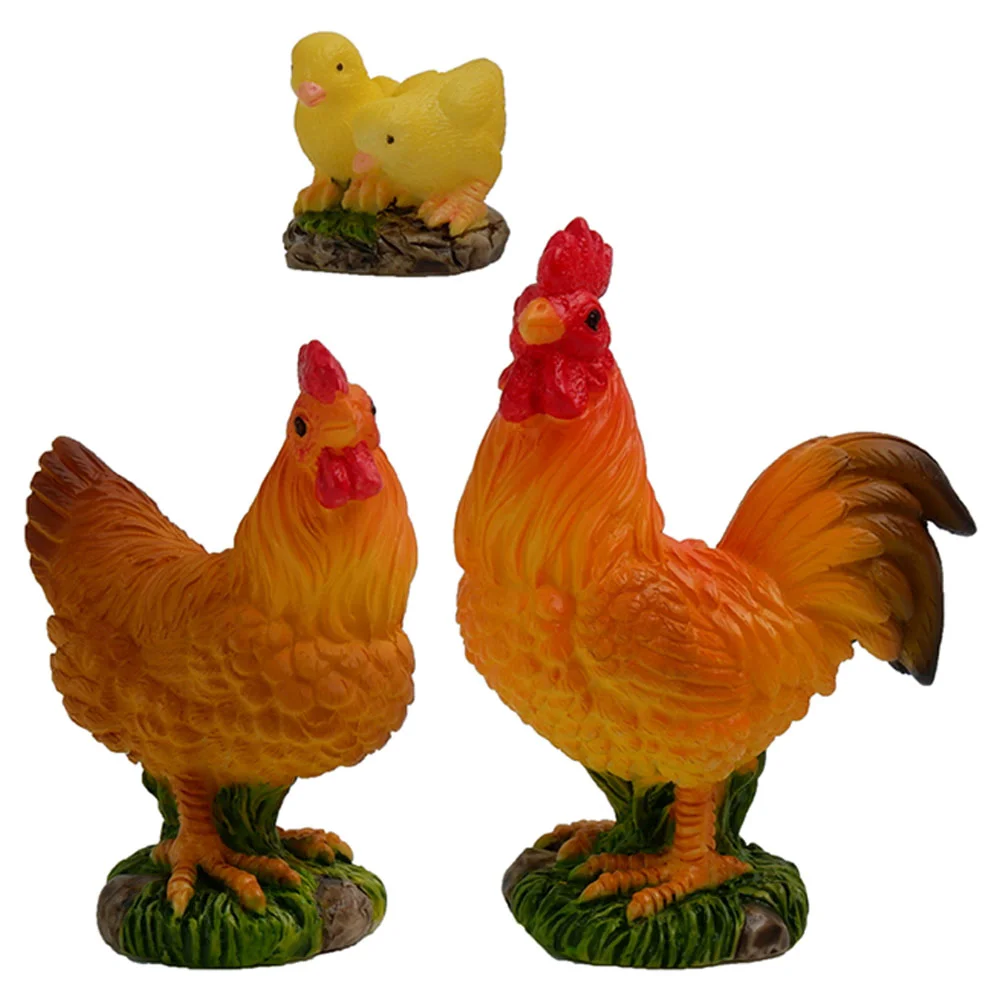 3pcs Small Chicken Crafts Resin Tiny Resin Chicken Decors Bonsai Fake Chicken Decors Tiny Animal Models Decors