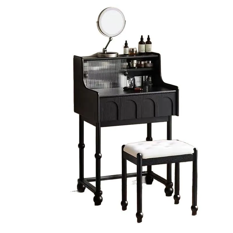 

Solid wood piano dressing table 60cm medieval small black bedside dressing table ultra-narrow French retro dressing table