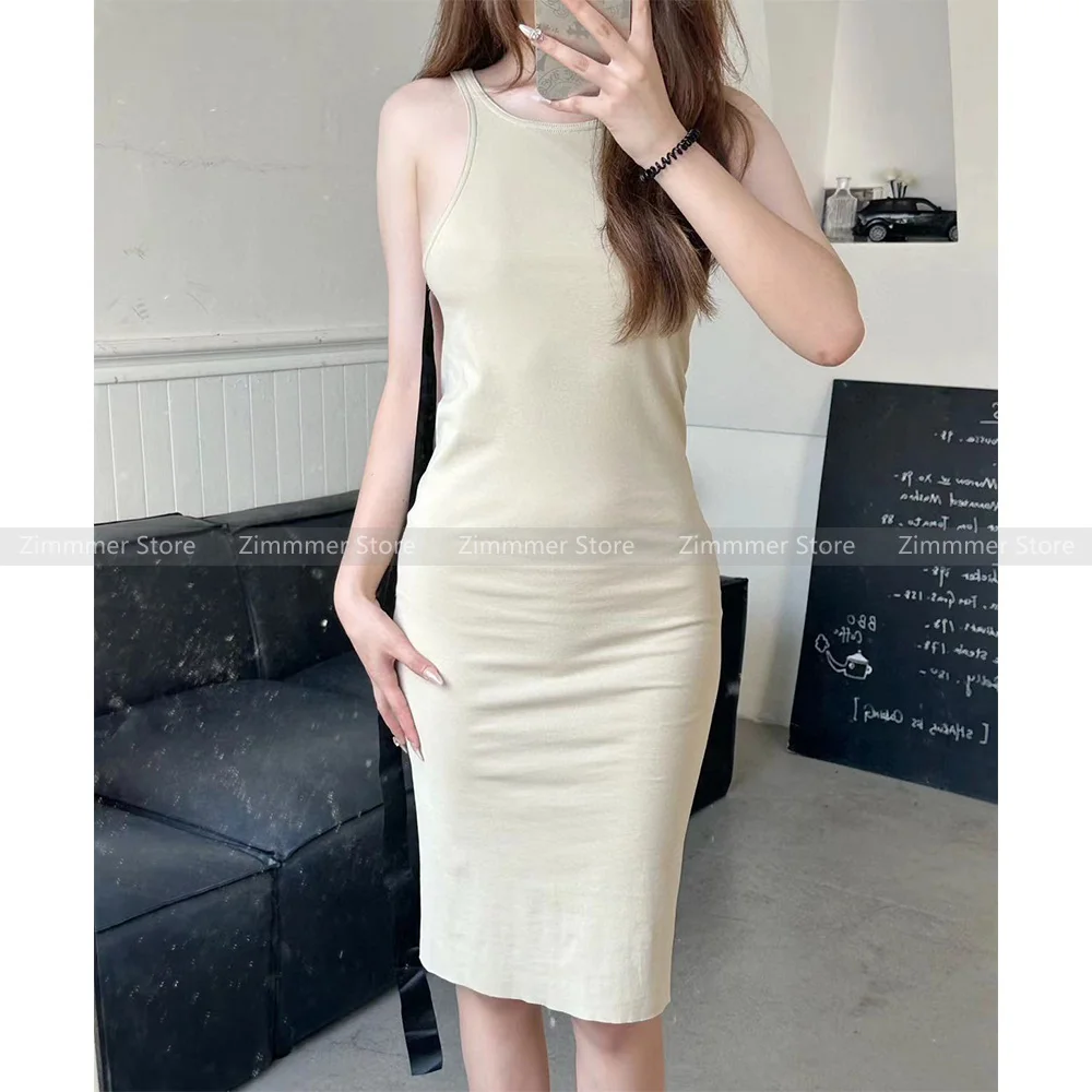 

Minimalist wind simple temperament round neck strapless Slim thin sexy hip knit halter dress female