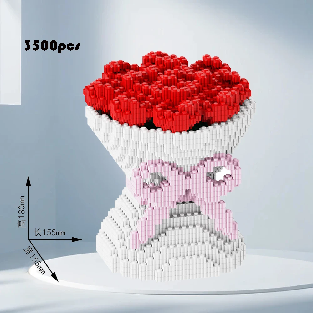 Romantic Valentine's Day Gift Never Wither Red Rose Bouquet Small Particles Building Blocks DIY Puzzle Boys and Girls Series