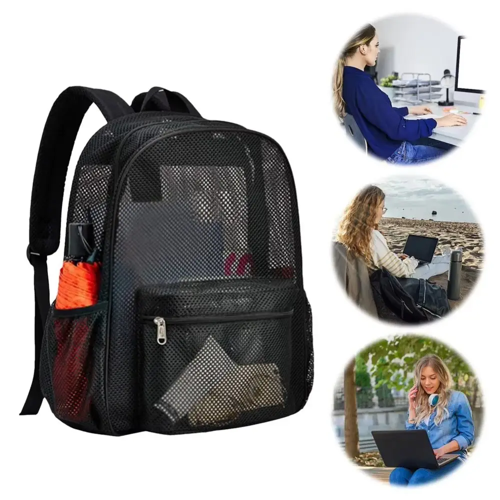 Portable 20-35L Mesh Rucksack Thickened Heavy Duty Transparent Backpack Light Weight Hollow Breathable Student Bag Daily