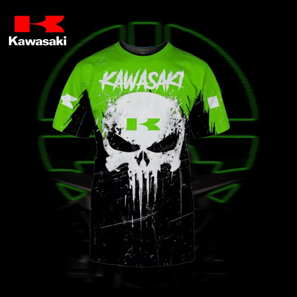 

2025 Kawasaki Oversized T-shirt Men's Clothing Top-quality Streetwear Motorcycle T-shirt Short-sleeved Fashionable Men's Tops