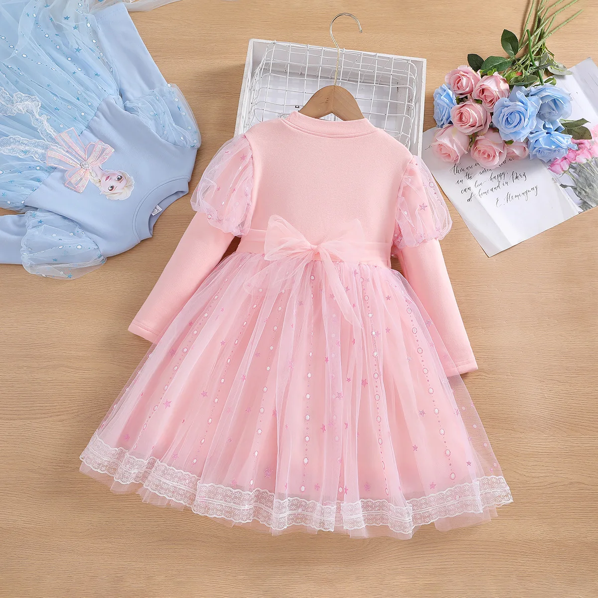Elsa Kids Dress Party Long-sleeved Princess Dress Girls Dress Winter Plush Children\'s Western Style Frozen Formal Dress 2-8Y