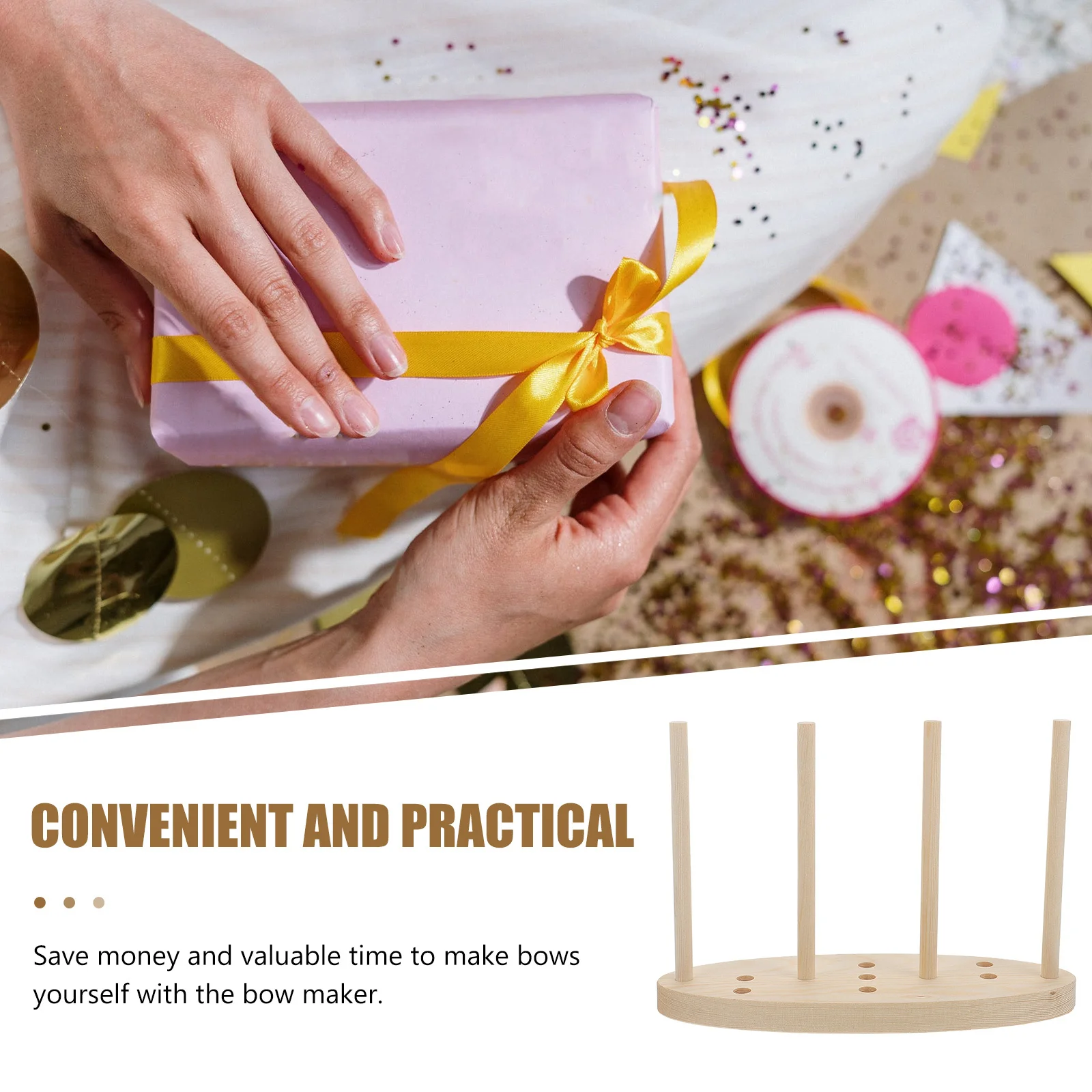 

1Set Bowknot Maker Wooden Bow Making Tool Adjustable Peg Bow Fixing Device DIY Ribbon Party Craft Accessory Wooden Wreath Maker