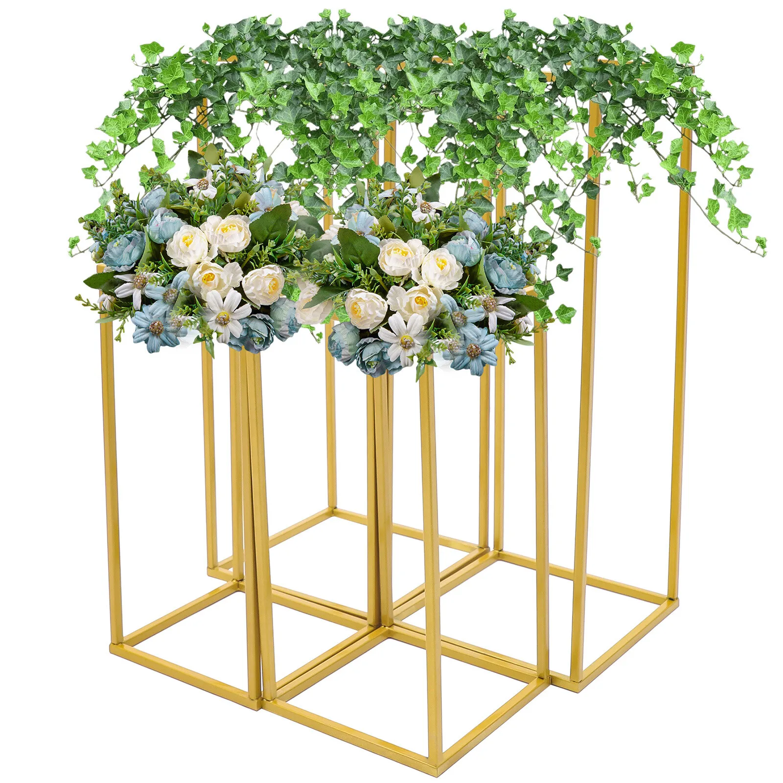 4Gold Rectangle Wedding Flower Stand Portable Flower Holder Flower Rack With Square Base & Smooth Edge