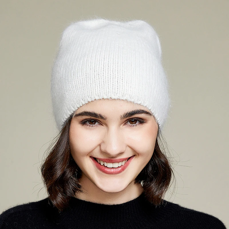 VISROVER 10 colors solid color rabbit fur Winter Hat for woman long hair Warm cap Simple High Quality soft Winter Beanies