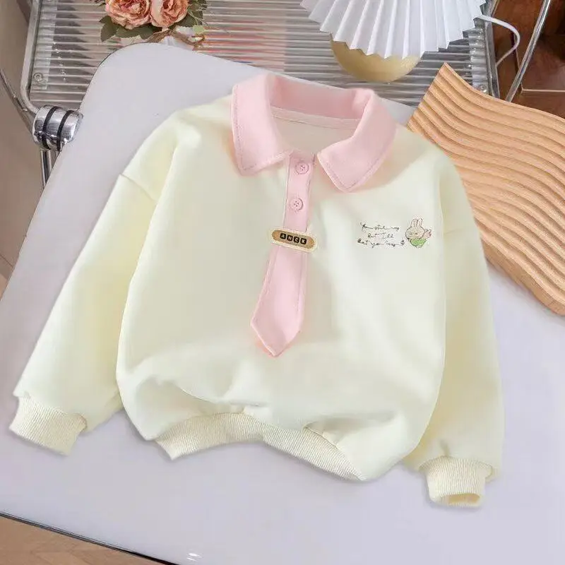 

Spring and Autumn Girl Baby Fashionable Cartoon Top New Cute Children's Collar College Style Shirt Kids Top 80-130cm