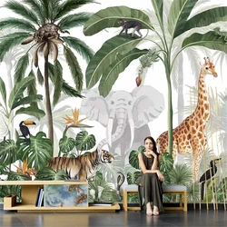 custom Southeast Asian tropical rainforest plant wall paper green Nordic leaf mural wallpaper bedroom living room TV background