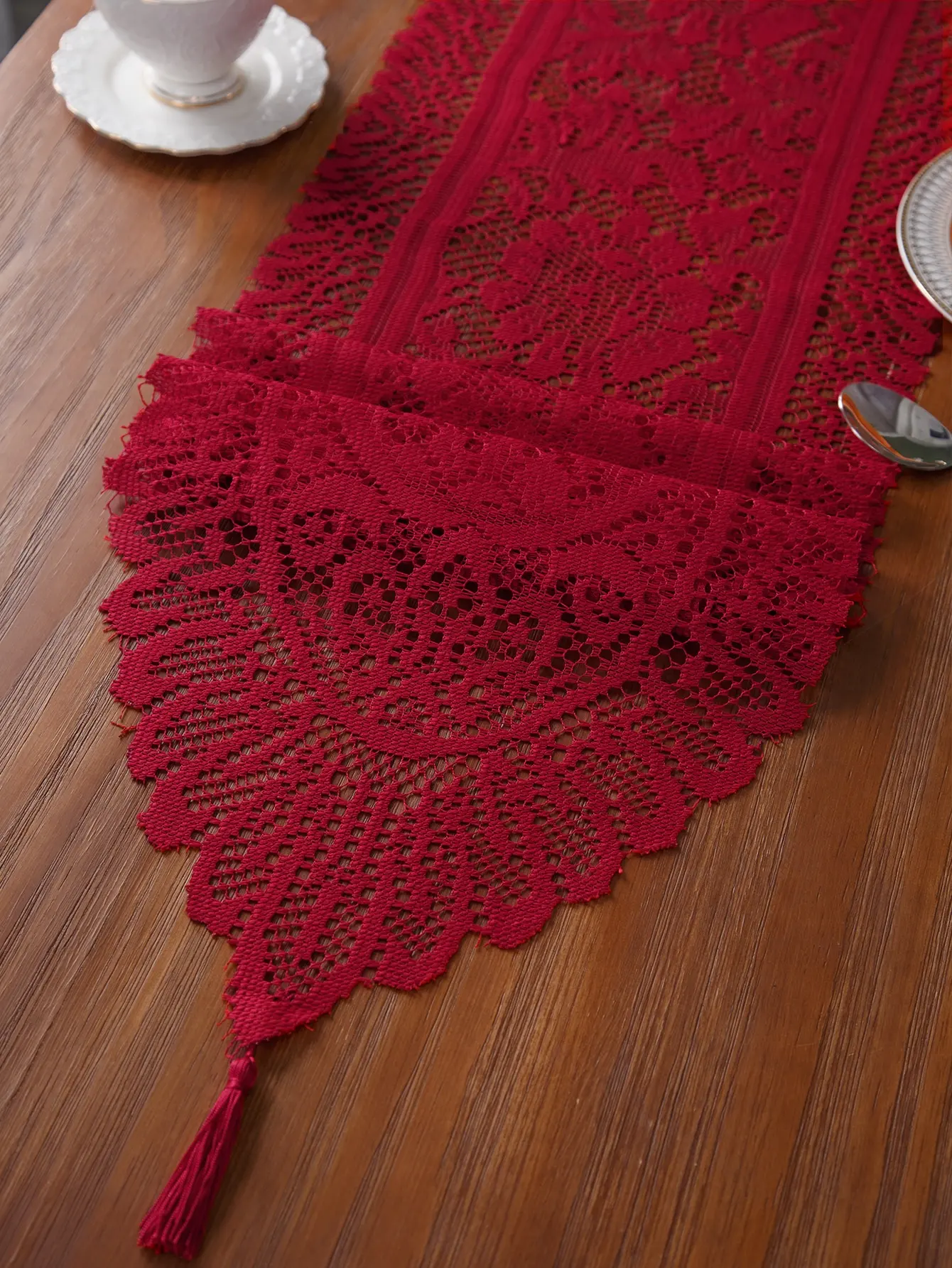 Red Lace Table Cloth Runner for Wedding Banquet Decorations, Christmas Party Table Decor, Red, 13 x 59 Inch