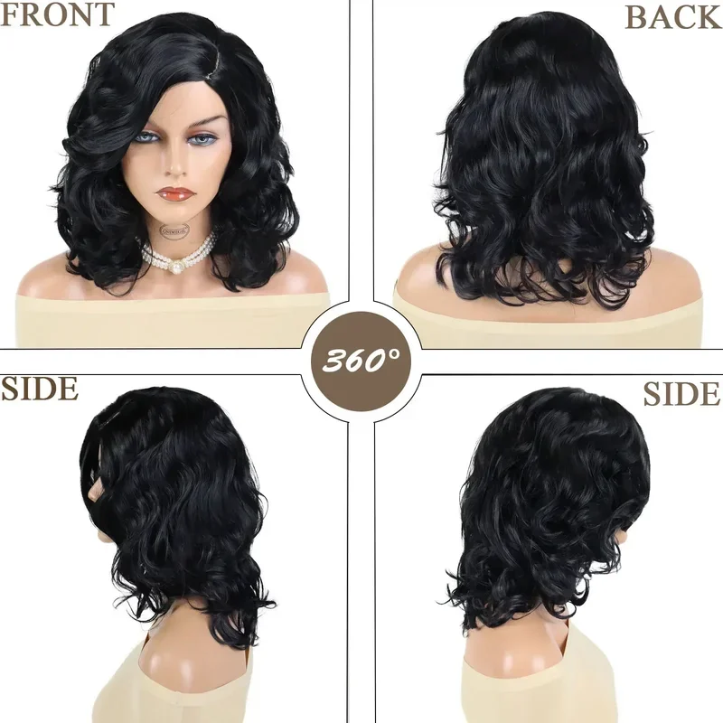 GNIMEGIL Synthetic Medium Wigs for Women Natural Black Hair Fluffy Curly Wig Side Parting Daily Cosplay Halloween Use Ladies Wig