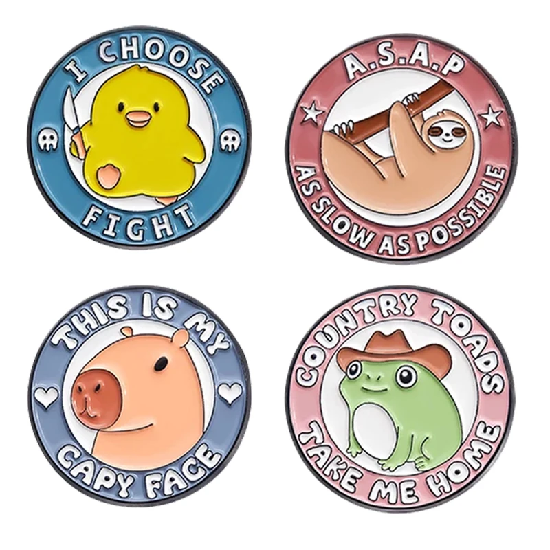 Cute Cartoon Metal Brooches Duck Capybara Frog Sloth Lovely Enamel Pins Hard Lapel Collar Badge Backpack Decorative Pin Jewelry