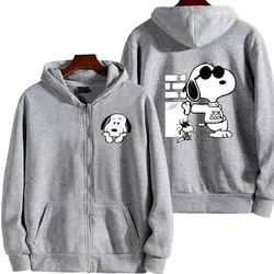 Snoopy Women Zipper Hoodie Cartoon Anime Spring Autumn Men Oversized Sweatshirt 2024 New Fashion Gray Couple Jackets Coats