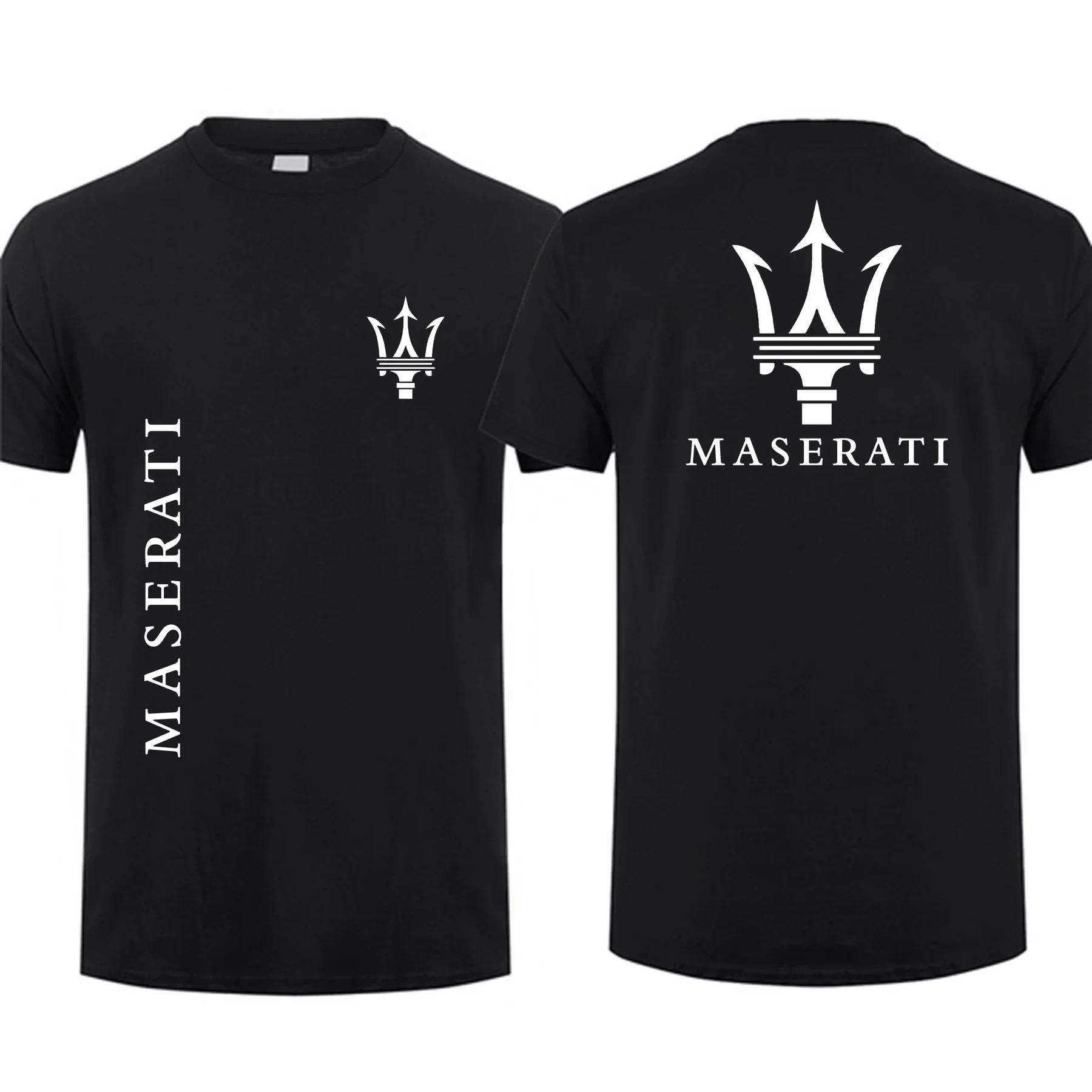 Amazing Tees Men T Shirt Double-sided Casual Oversized Classic Maserati Logo T-shirt Male T-shirts Graphic Short Sleeve S-3XL