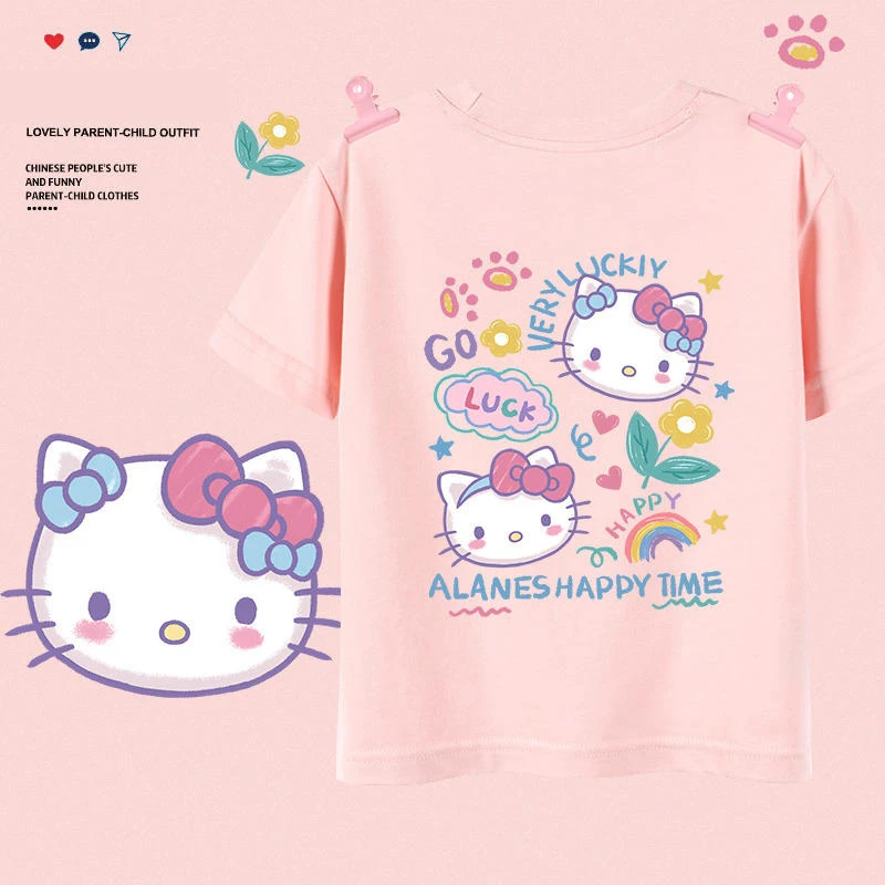 

Hello Kitty Summer Dress Boys and Girls Short Sleeves Comfortable Children's Clothing Sweat Absorbing Cotton Children's T-shirt