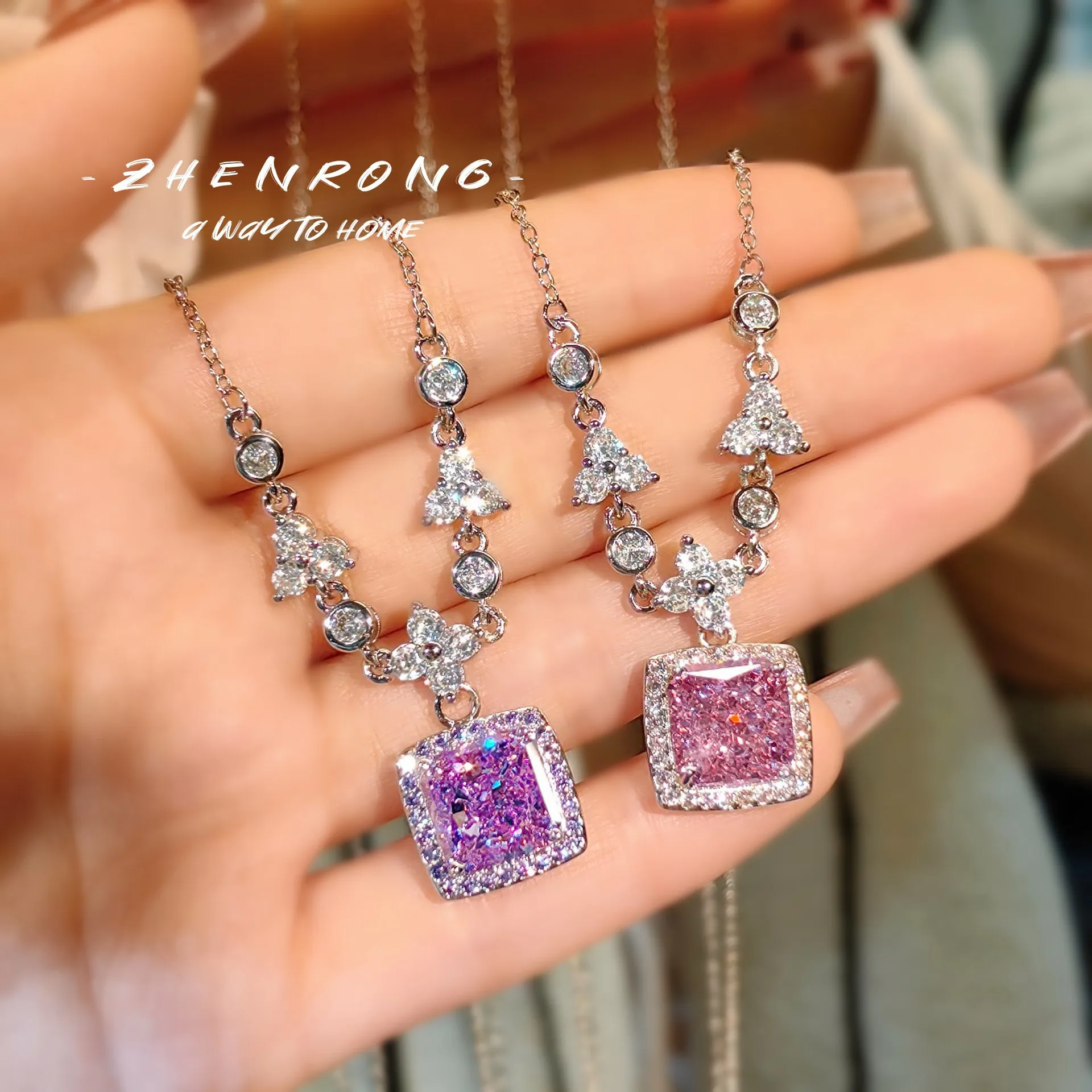 High Carbon Diamond Ice Flower Cut Pendant Necklace Female Platinum Plating Luxury Sweater Necklace Chokers Trendy Fine Jewelry