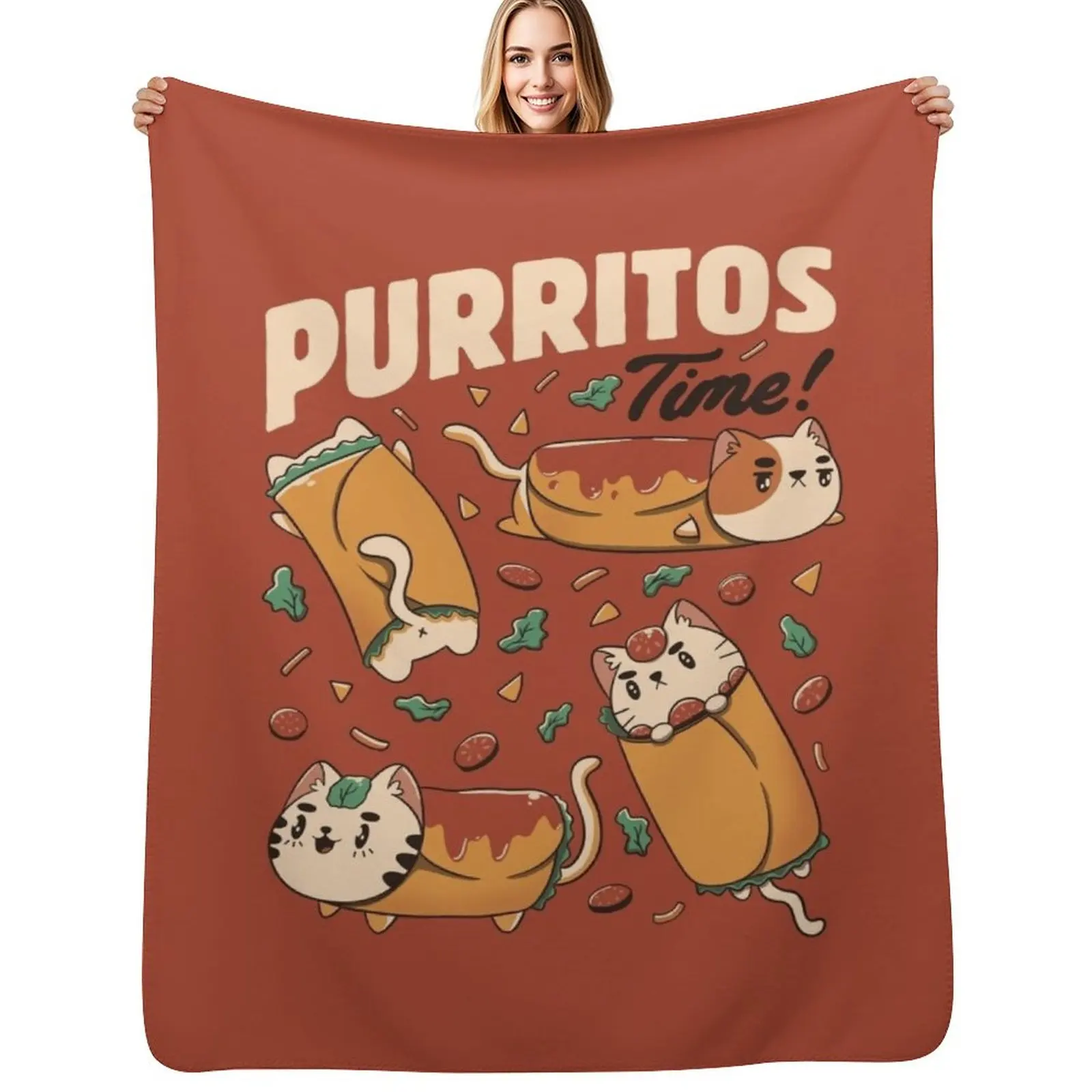

Purritos Time Burrito Cat Funny Mexican Food by Tobe Fonseca Throw Blanket Warm Flannel Blanket for Couch Chair Bedroom
