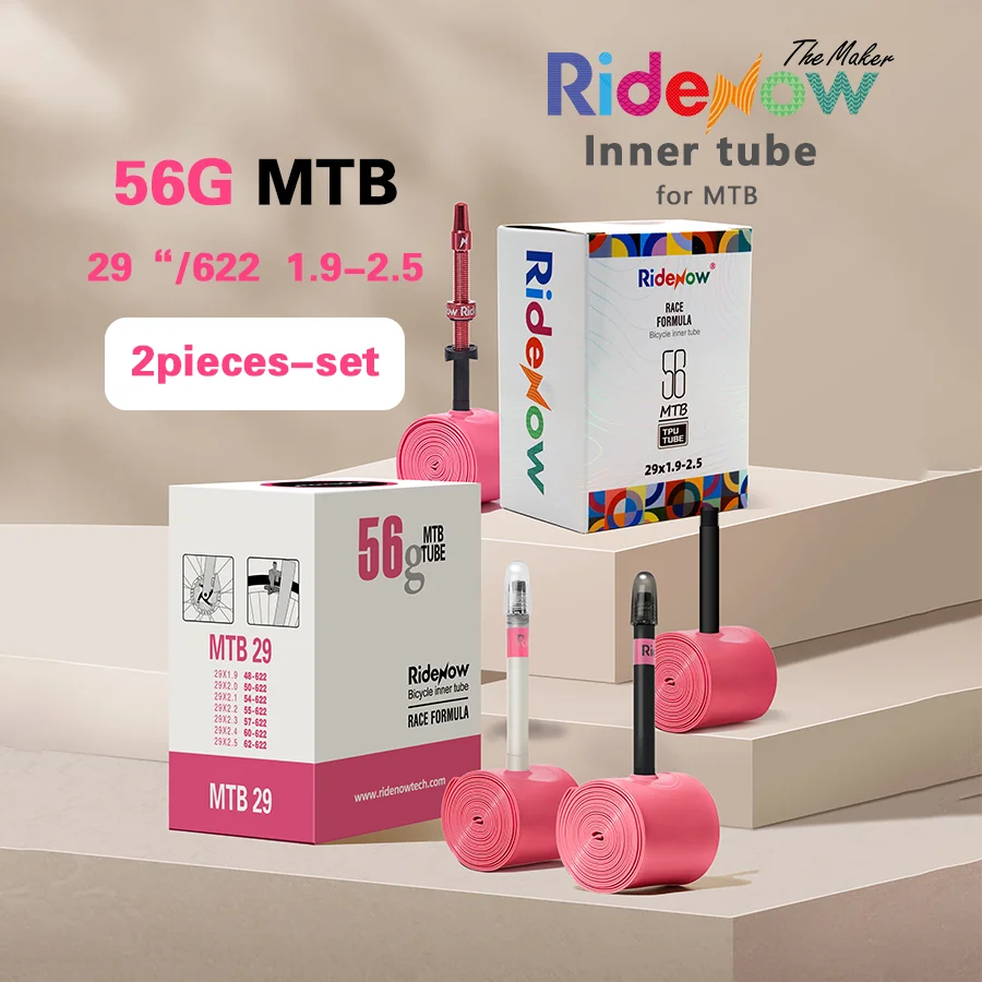 

RideNow MTB Bicycle 56g TPU Inner Tube MTB29/622 1.9-2.5 Plastic / Alloy Valve Stem 2Piece Set