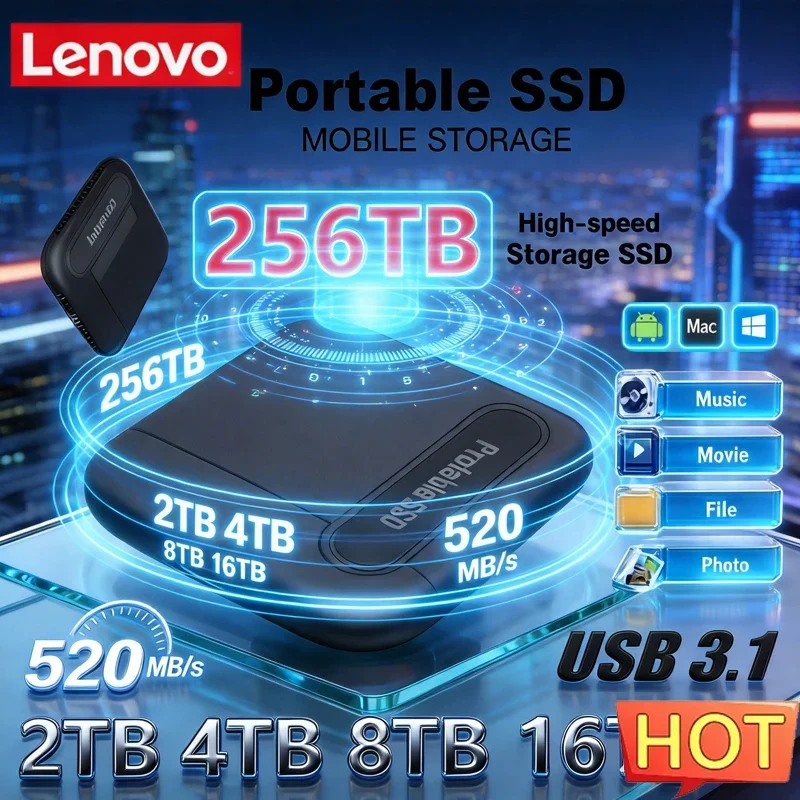 

Оригинальный внешний жесткий диск Lenovo 2 ТБ/4 ТБ, портативный SSD-накопитель USB 3.1 для ноутбуков и настольных ПК
