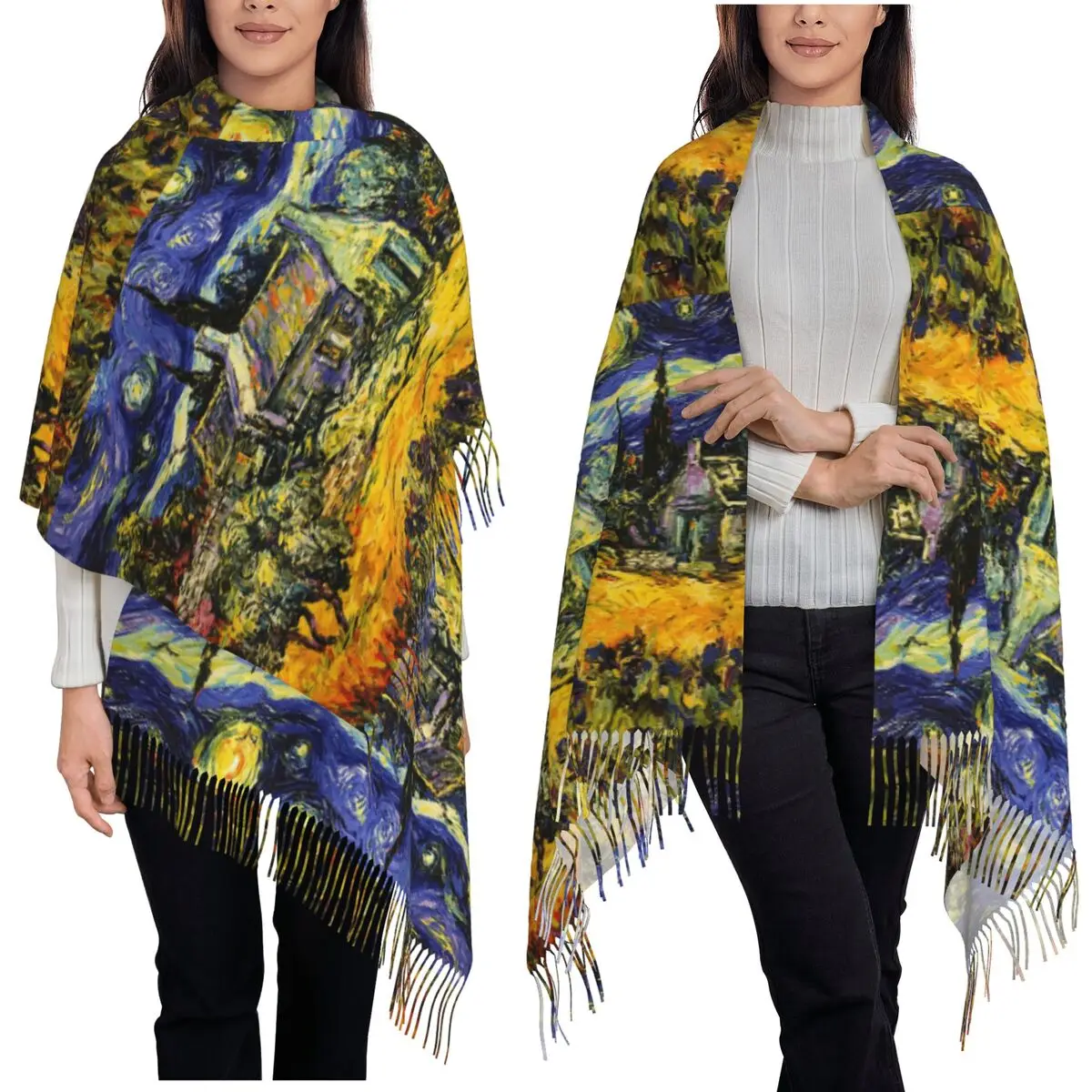 

Шарф Ван Гога, шарфы с кисточками для женщин, мягкие теплые шали и накидки, длинная осенне-зимняя шаль