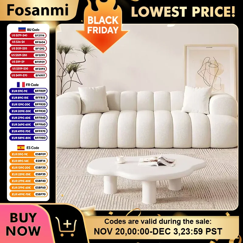 

Soft Lamb Fleece Curved Living Room Sofa with Wide Seat Modern Comfort Couch for Apartment Elegant Wood Frame Sofas Home Couches