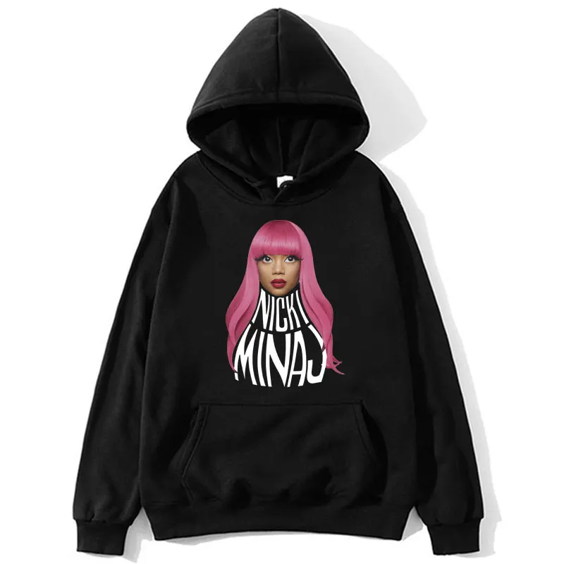 Rapper Nicki Minaj Print Hoodie Men Women Fashion Hip Hop Vintage Hooded Sweatshirt Casual Warm Oversized Y2k Clothes Streetwear